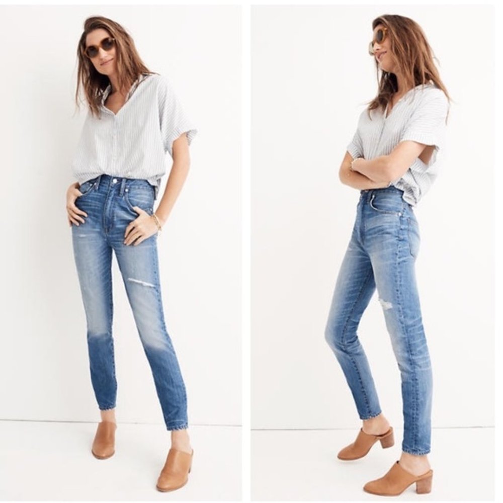 NWT Madewell Rigid High Rise Skinny Jeans Light Blue Distressed 29
